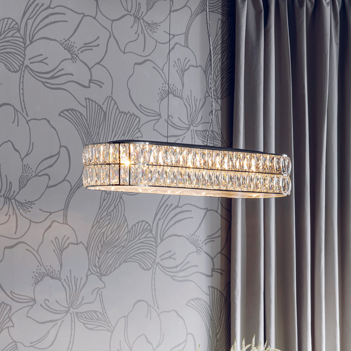 Elara Clear Crystal Five Light Linear Pendant in Chrome