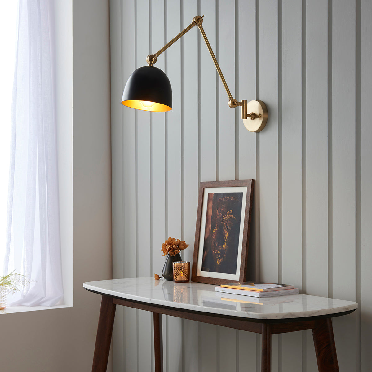 Lila Wall Light in Antique Brass and Matt Black
