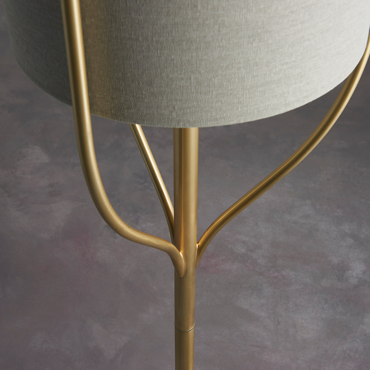 Fabio Floor Lamp in Satin Brass with Natural Linen Shade