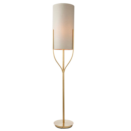 Fabio Floor Lamp in Satin Brass with Natural Linen Shade