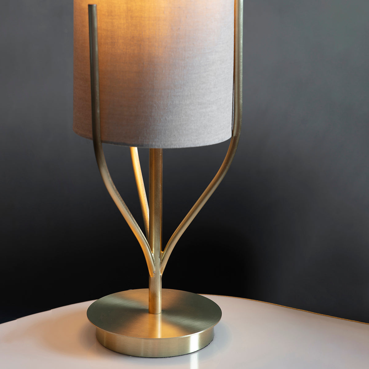 Fabio Table Lamp in Satin Brass with Natural Linen Shade