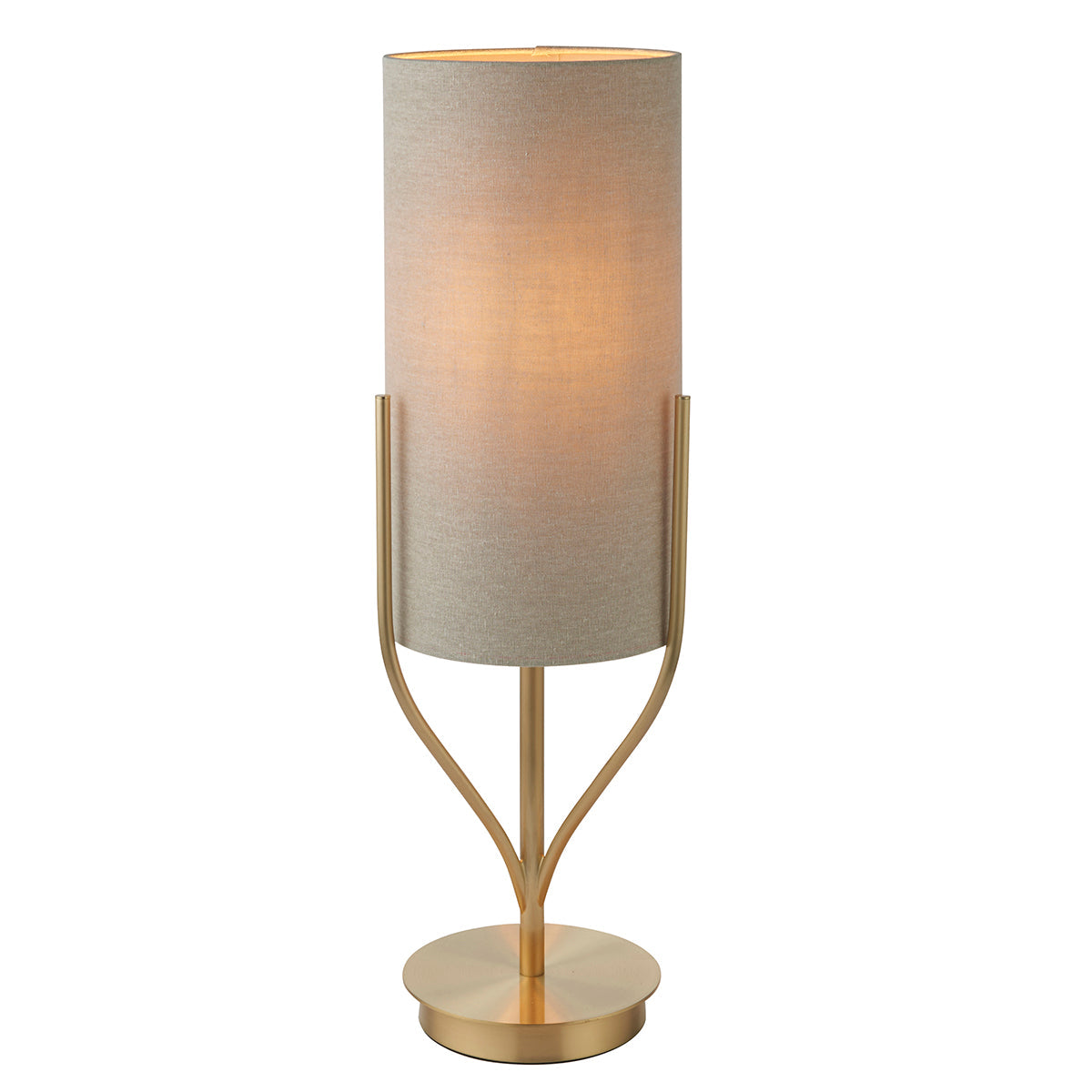 Fabio Table Lamp in Satin Brass with Natural Linen Shade