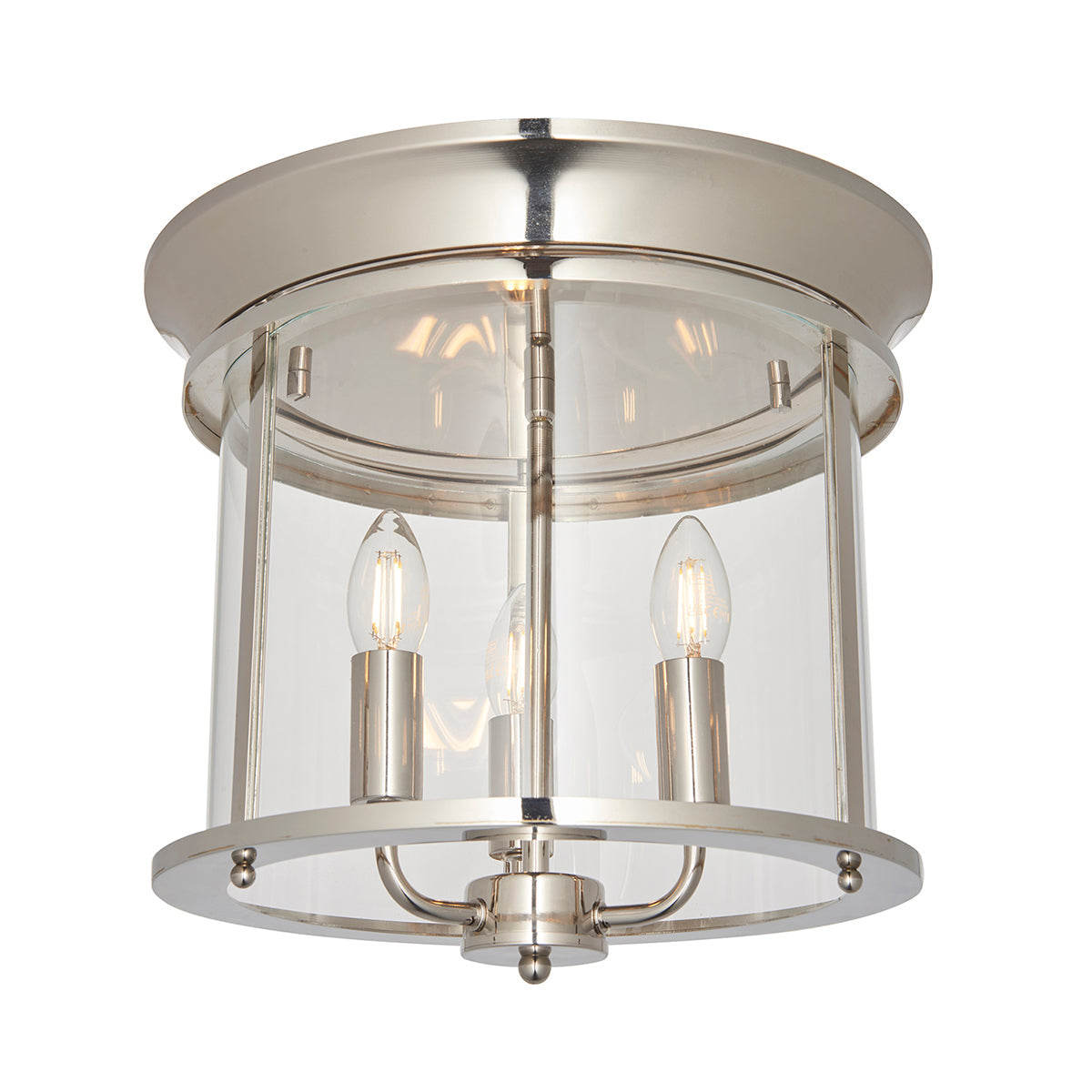 Lincoln Clear Glass Flush Light in Bright Nickel