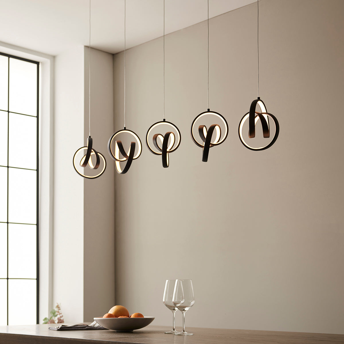 Flair Five Light Pendant in Textured Black