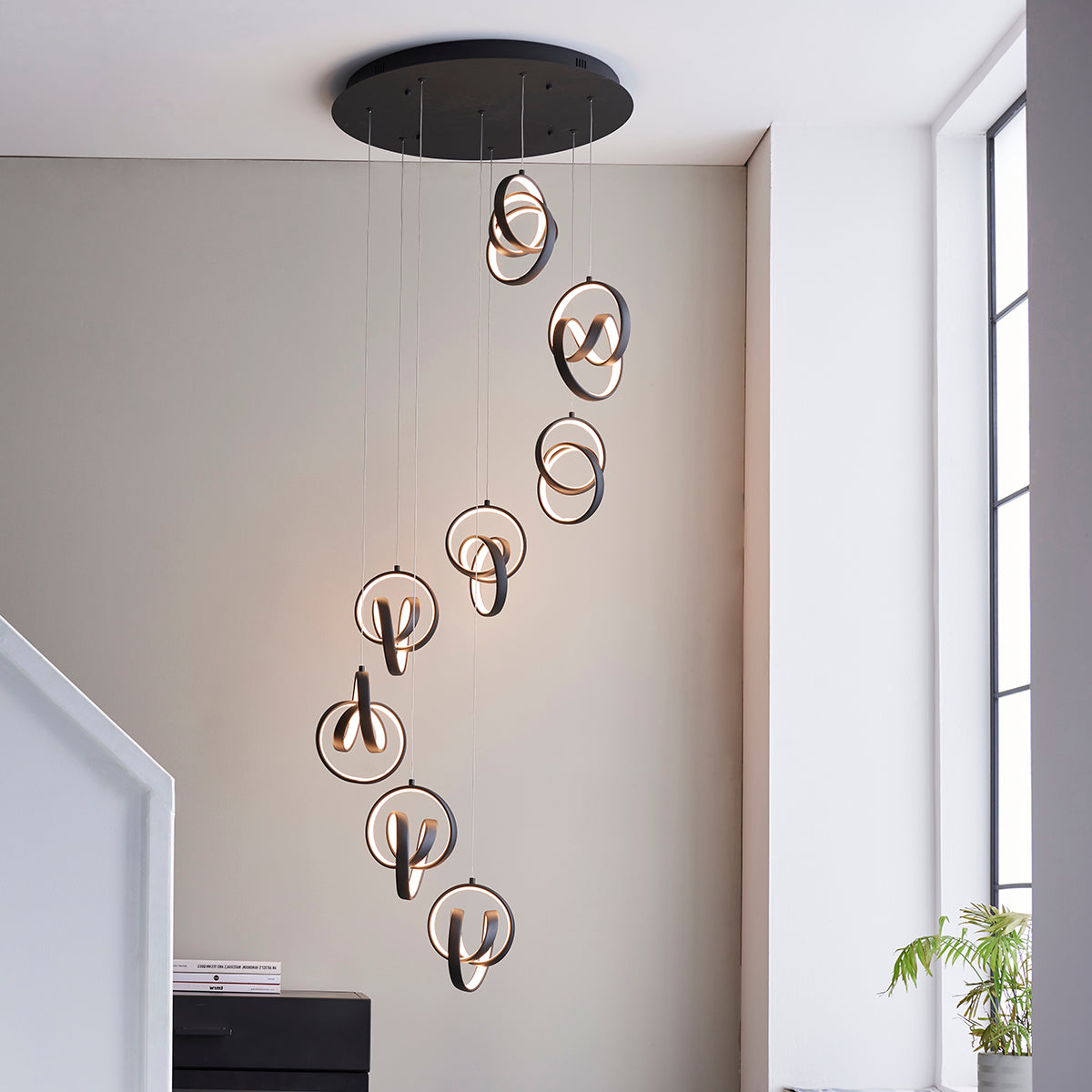 Flair Eight Light Pendant in Textured Black