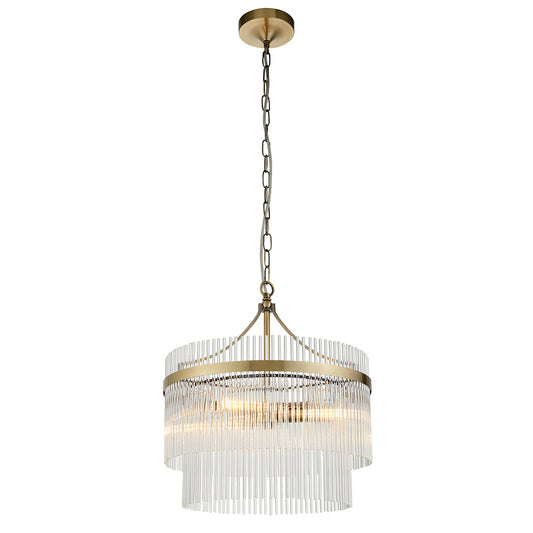 Seraphina Clear Glass Three Light Pendant in Antique Brass