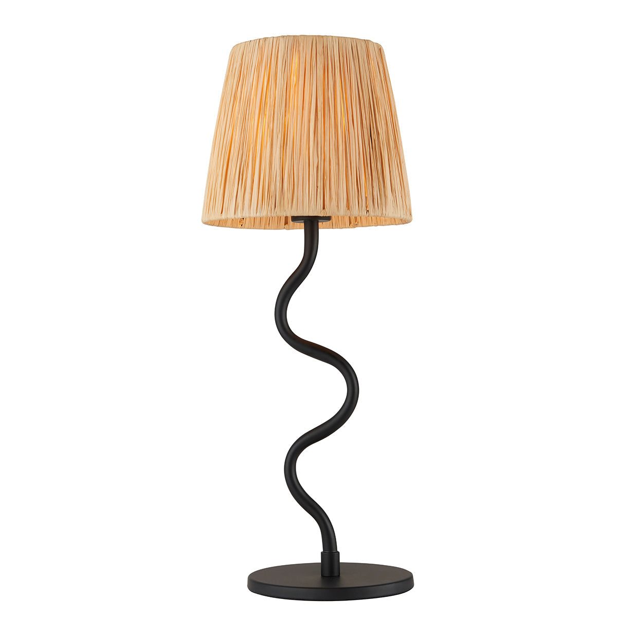 Piper Natural Raffia Table Lamp in Matt Black