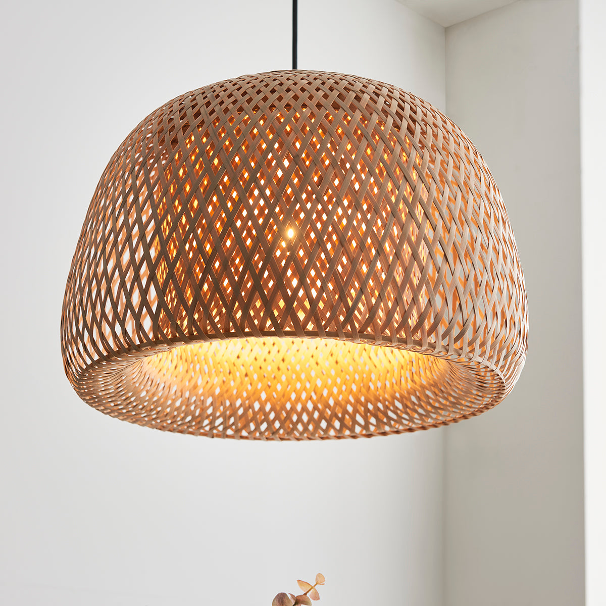 Estelle Natural Bamboo Dome Pendant in Matt Black