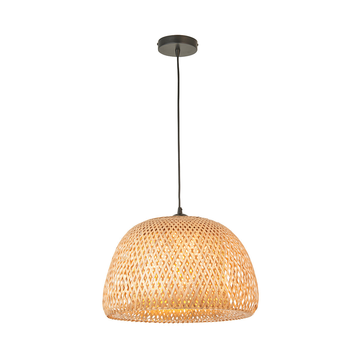 Estelle Natural Bamboo Dome Pendant in Matt Black