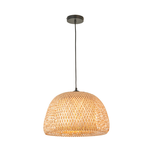 Estelle Natural Bamboo Dome Pendant in Matt Black
