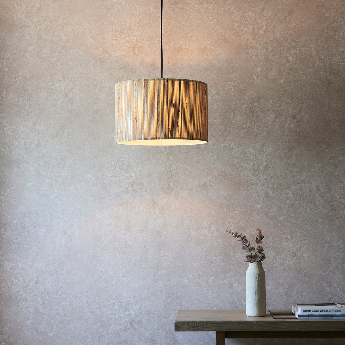 Luna Natural Seagrass Pendant Light in Matt Black