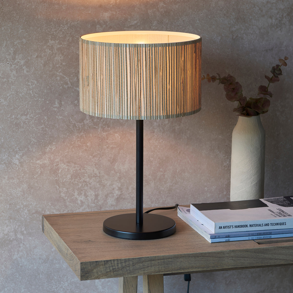 Luna Natural Seagrass Table Lamp in Matt Black