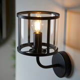 Hans Clear Glass Wall Light in Matt Black