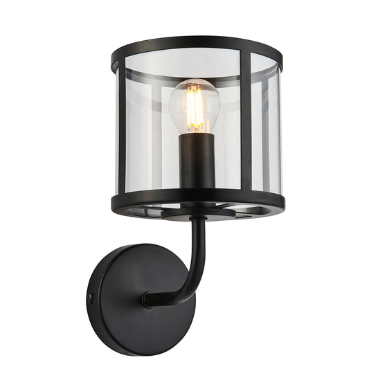 Hans Clear Glass Wall Light in Matt Black