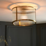 Somerset Ribbed Glass Flush Light in Antique Brass