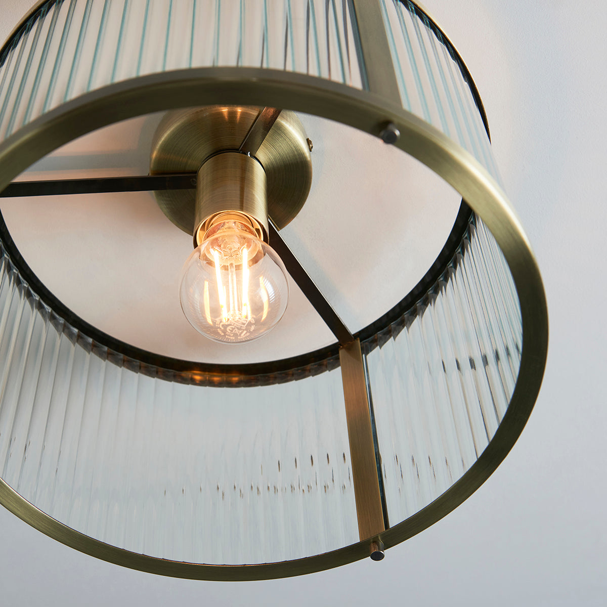 Somerset Ribbed Glass Flush Light in Antique Brass