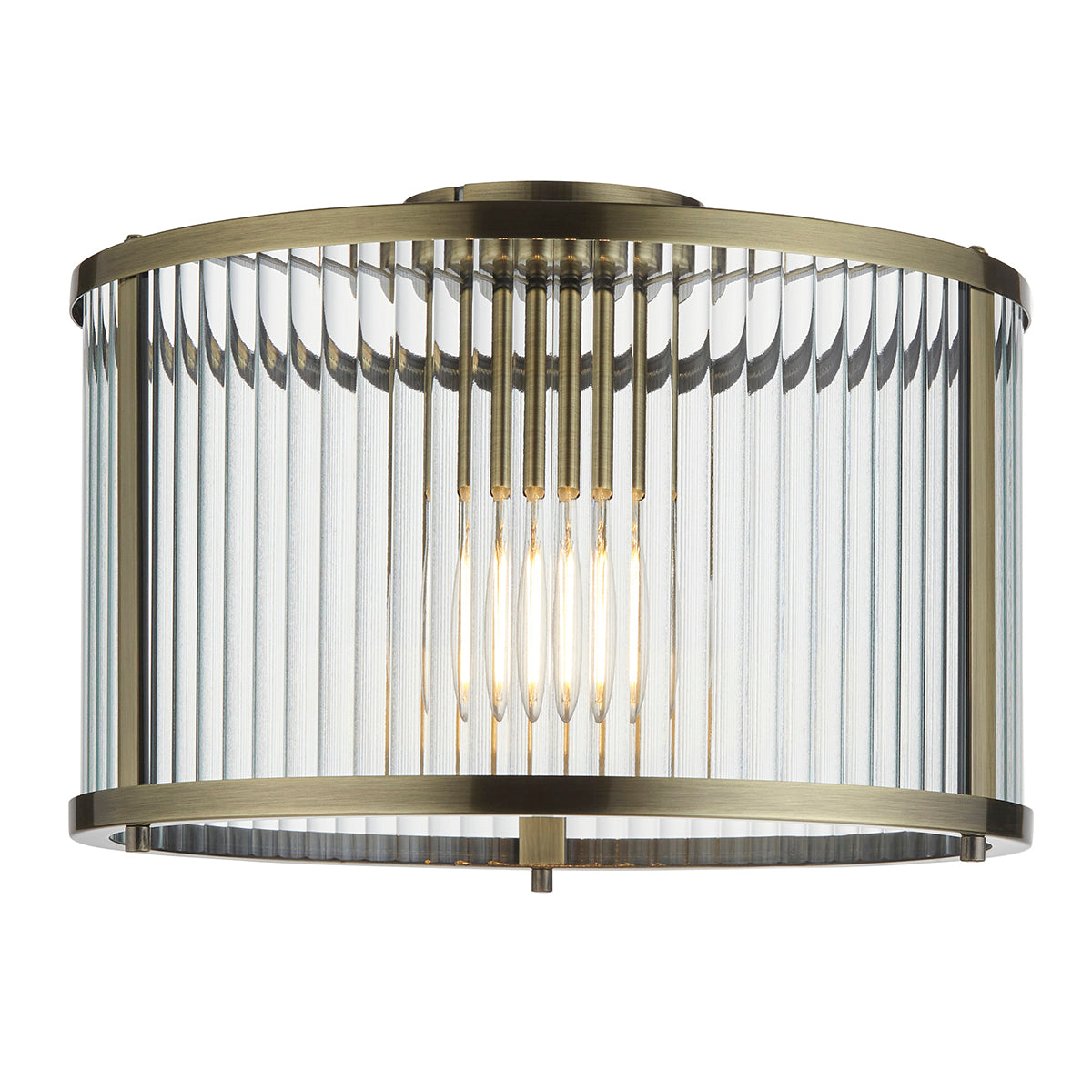 Somerset Ribbed Glass Flush Light in Antique Brass
