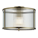 Somerset Ribbed Glass Flush Light in Antique Brass