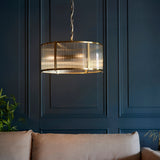 Somerset Ribbed Glass Three Light Pendant in Antique Brass