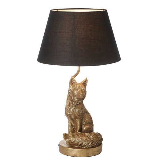 Frank the Fox Table Lamp in Vintage Gold with Black Fabric Shade
