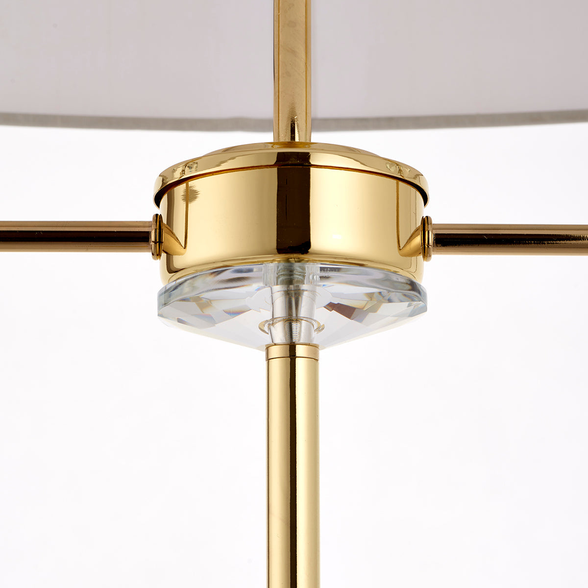 Roosevelt Two Light Floor Lamp in Brass with Vintage White Fabric Shade